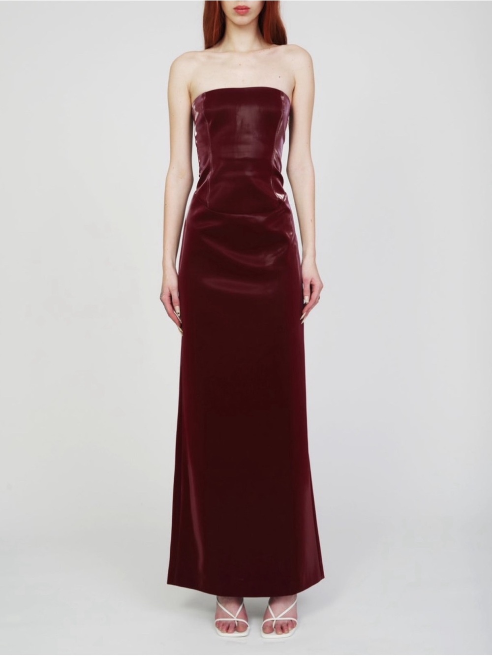 Kim Shui Strapless Burgundy Satin Gown
